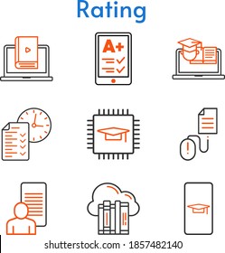 rating set. included cloud, student-smartphone, ereader, chip, study, test, learn, training, click icons. bicolor styles.