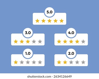 Conjunto de classificação, revisão de estrelas com número de classificação, ilustração vetorial, melhor para classificação de aplicativos móveis
