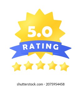 Rating sign. Five out of 5 stars. An emblem for a website or application for feedback. Isolated icon on white background. Rating system. Infographics. Vector illustration.