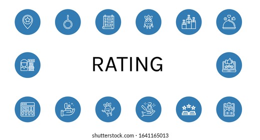 rating simple icons set. Contains such icons as Star, Neutral, Ranking, Sad, Rank, Review, Testimonial, Proposal, Happy, Rate, Guest list, can be used for web, mobile and logo