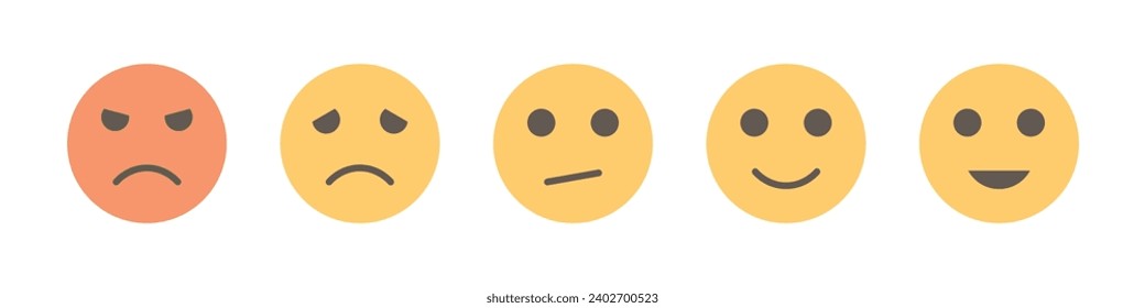 Smiley zu bewerten, wütend, glückliche Emojis. Rückmeldung oder Zufriedenheit bewerten Emojis mit grauen Augen.