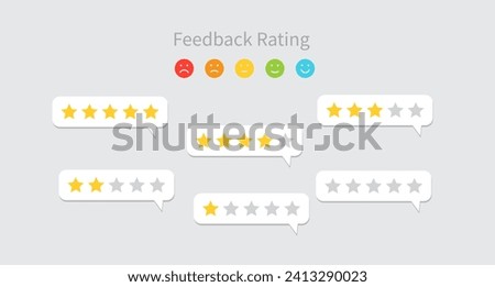 Rating speech bubble with stars. Customer feedback rating. Vector illustration