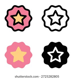 Iconos de la insignia de la estrella para las revisiones del comercio electrónico convenientes para los App móviles, los App del Web y los medios impresos. Múltiples iconos de estilo, 