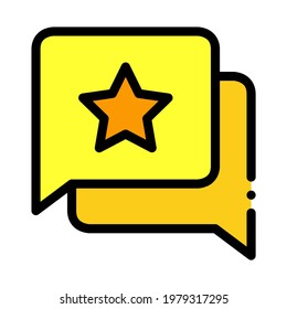 Símbolo de conversación de Star Bubble de clasificación, comentarios, revisión en el icono de contorno relleno de color