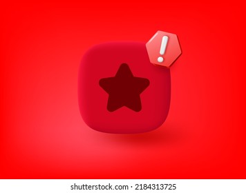 Rating Star Icon With Exclamation Point Pictogram. Vector 3d Illustration