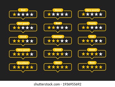 Rating star icon set feedback evaluation quality vector design