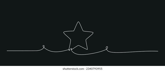 Rating star one single hand drawing line. Vector stock illustration isolated on black background for design top review feedback web page bar, restaurant, hotel, vote. Editable stroke. EPS10