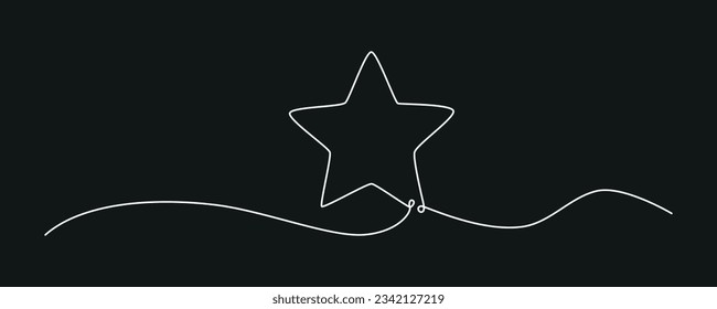 Rating star one single hand drawing line. Vector stock illustration isolated on black background for design top review feedback web page bar, restaurant, hotel, vote. Editable stroke. EPS10