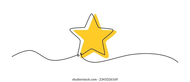 Rating star one single hand drawing line. Vector stock illustration isolated on white background for design top review feedback web page bar, restaurant, hotel, vote. Editable stroke. EPS10