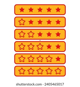 Rating Star Set In Yellow Red Rectangle Shape From Low To High Review Customer
