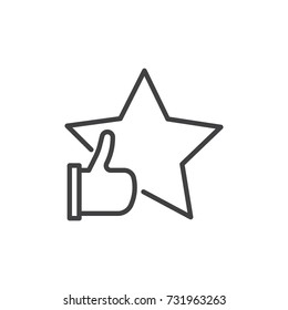 Rating with star and thumb up line icon, outline vector sign, linear style pictogram isolated on white. Success symbol, logo illustration. Editable stroke