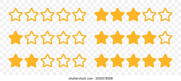 Rating stars from 0-5 rate review icon set vector on transparent background.