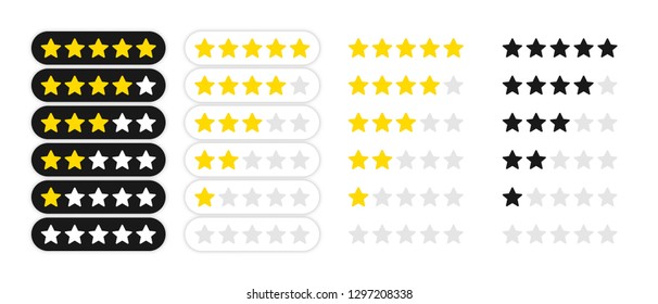 Rating stars badges. Feedback or Rating. Rank, level of satisfaction rating. Five stars customer product rating review.Vector illustration