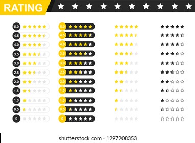 Rating stars badges. Feedback or Rating. Rank, level of satisfaction rating. Five stars customer product rating review.Vector illustration