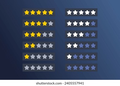 Rating stars badges. Feedback or Rating. Rank, level of satisfaction rating. Five stars customer product rating review. Vector Illustration.