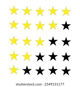  rating Stars collection. Star vector icons. Golden and Black set of Stars, isolated . Star icon. Stars in modern simple flat style vector illustration on white background.