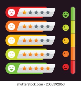 Rating stars design elements customer feedback with emoticon satisfaction
