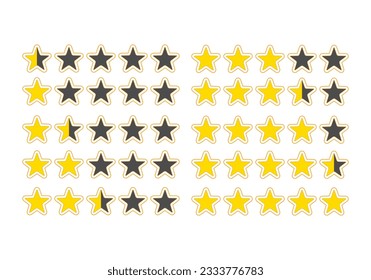 
Clasificar estrellas de dibujos animados planos conjunto de vectores .Clasificación de productos o revisión de clientes para aplicaciones y sitios web