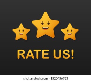 Rating stars. Flat design. User reviews, rating, classification concept. Vector Illustration. Enjoying the app. Rate us. Vector illustration.