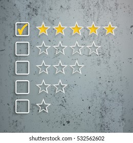 Rating stars with frames on the concrete background. Eps 10 vector file.