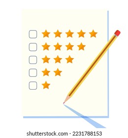 Rating stars gold with pencil for feedback