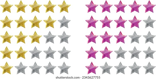 Rating from the stars. Golden and pink stars, inactive grey.