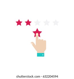 Rating stars. Hand with a red star.  Flat design vector illustration.