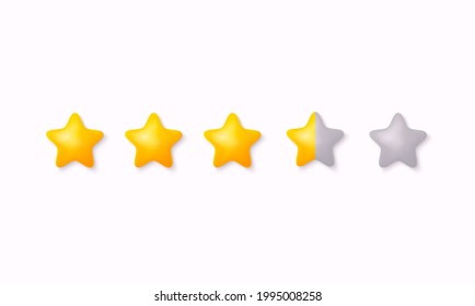 Rating stars icon for review product. Collection icon design for game, ui, banner, design for app, interface, game development. 3D Vector Illustrations.