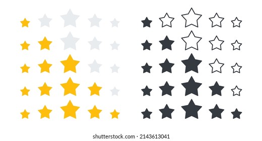 Rating stars icons set. Feedback icons. Product rating or customer review with gold stars and black stars. Vector icons