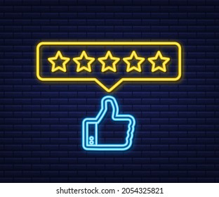 Rating stars neon sign. User reviews, rating, classification concept. Enjoying the app.