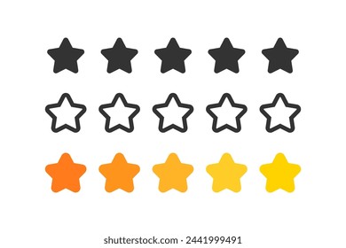 Rating stars from one to five icon set. Customer product rating review symbol. From red to yellow, bad to good grade. Line flat and colored style icon for web design. Vector illustration.