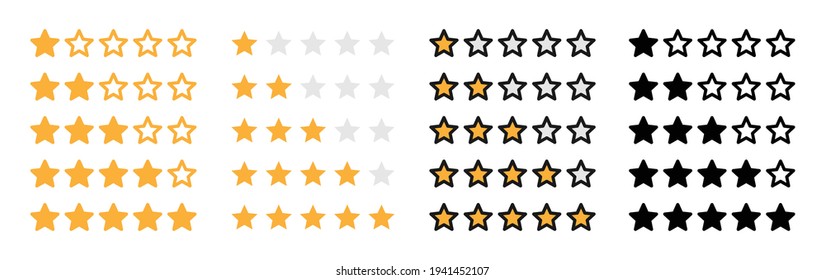 Rating Stars Set For Product Or Customer Review With Gold Vector, Element symbols.
