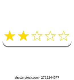 Clasificación de estrellas. Dos rellenos, tres delineados, sobre una base redondeada gris. Diseño sencillo y limpio para conceptos de revisión, Comentarios o evaluación. Ilustración vectorial.
