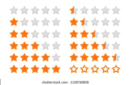 Rating stars vector icon. Five golden orange stars and half stars customer product rating review flat icon for apps and websites.