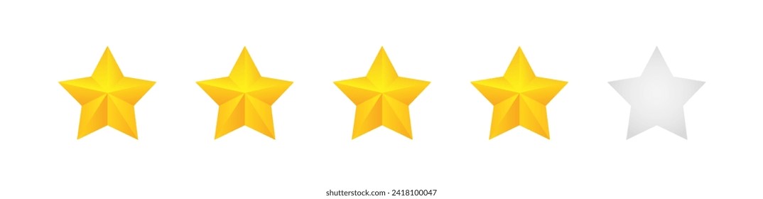 Rating stars vector web signs. 4 Stars yellow isolated on white background