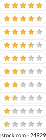 Clasificación, estrellas de cero a cinco. Estrellas amarillas, grises cuando no se presionan.