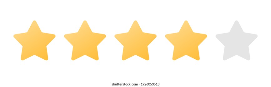 Rating sticker icon with four gold stars on a white background. Flat design. White background. Isolated vector icon. Vector gold background. Vector graphics.