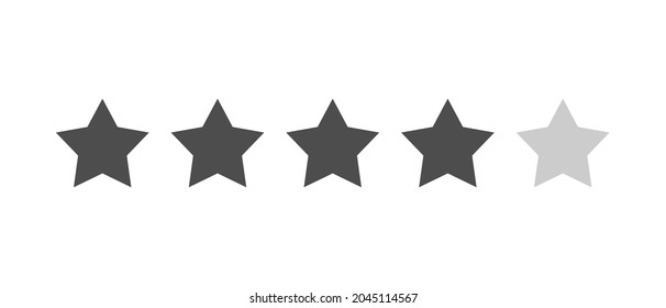 Rating sticker icon with four stars on a white background. Flat design. White background. Isolated vector icon. Vector gold background. Vector graphics.