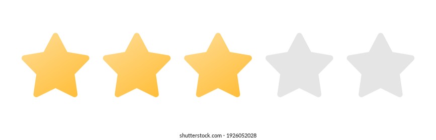 Rating sticker icon with three gold stars on a white background. Flat design. White background. Isolated vector icon. Vector gold background. Vector graphics.