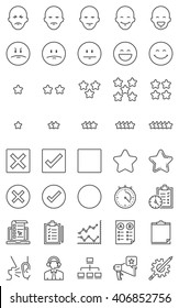 Rating, survey  theme icon set suitable for info graphics, websites and print media. Black and white flat line icons.