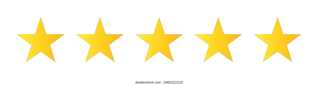Conjunto de símbolos de calificación de cinco estrellas de oro amarillo puntiagudas calificación de calidad evaluación de la calidad del producto o servicio simple diseño de Vector de signo de ícono mínimo