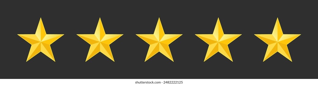  Conjunto de símbolos de calificación de cinco estrellas de oro amarillo puntiagudas calificación de calidad evaluación de la calidad del producto o servicio simple signo de ícono mínimo etiqueta de Vector diseño de fondo oscuro