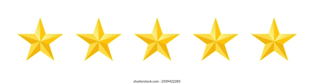 Bewertung Symbol-Set von fünf spitzen gelben goldenen Sternen Qualität Bewertung Produkt-oder Service-Qualität Bewertung einfache minimale Symbol-Zeichen Vektor-Design transparenter Hintergrund