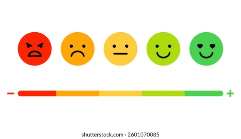 Rating System with Emoji Representing. Different Emotions Rating Scale. vector illustration