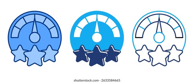 Icono del sistema de clasificación representado por el medidor de velocidad, estrellas azules, dualino, estilo Dualtone.