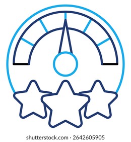 Rating System icon represented by speed meter, stars Dual Line style.