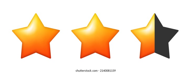 Rating three stars. 3d stars. Vector gold stars to indicate the rating of products or films.	