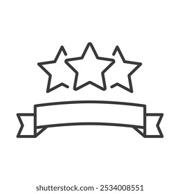 Rating three stars, in line design, green. Rating, three, stars, review, feedback, score, ranking on white background vector. Rating three stars editable stroke icon