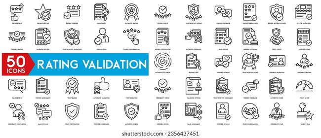 Rating Validation icon set  as conversation, checklist, choice, testimonial, dislike, sent, satisfaction scale vector icons for report, presentation, diagram, web design