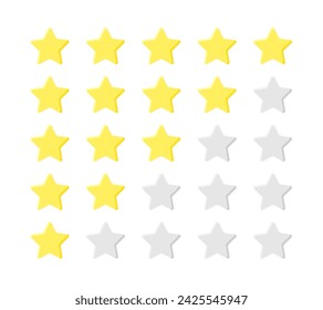 Rating vector flat illustration. Stylized yellow and gray stars on white background.